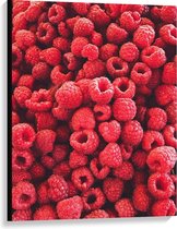 Canvas - Stapel Roze/Rode Frambozen - 75x100cm Foto op Canvas Schilderij (Wanddecoratie op Canvas)