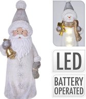 Witte Kerstman Met Gouden Bel - Led Verlichting - 55 cm