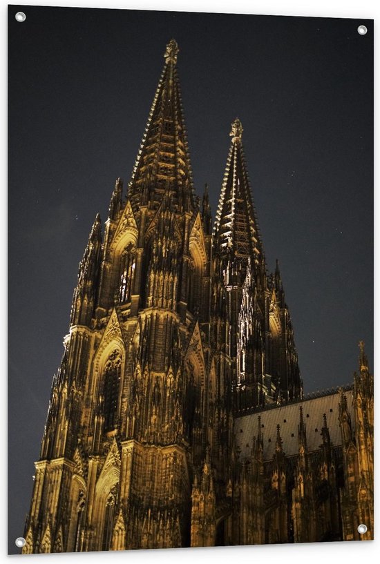 Tuinposter – Domplatte Goude Kerk in Keulen - 80x120cm Foto op Tuinposter  (wanddecoratie voor buiten en binnen)