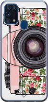 Samsung M31 hoesje siliconen - Hippie camera | Samsung Galaxy M31 case | Roze | TPU backcover transparant