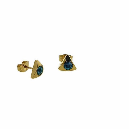 Aramat jewels ® - Oorbellen driehoek zirkonia blauw goudkleurig chirurgisch staal 8mm