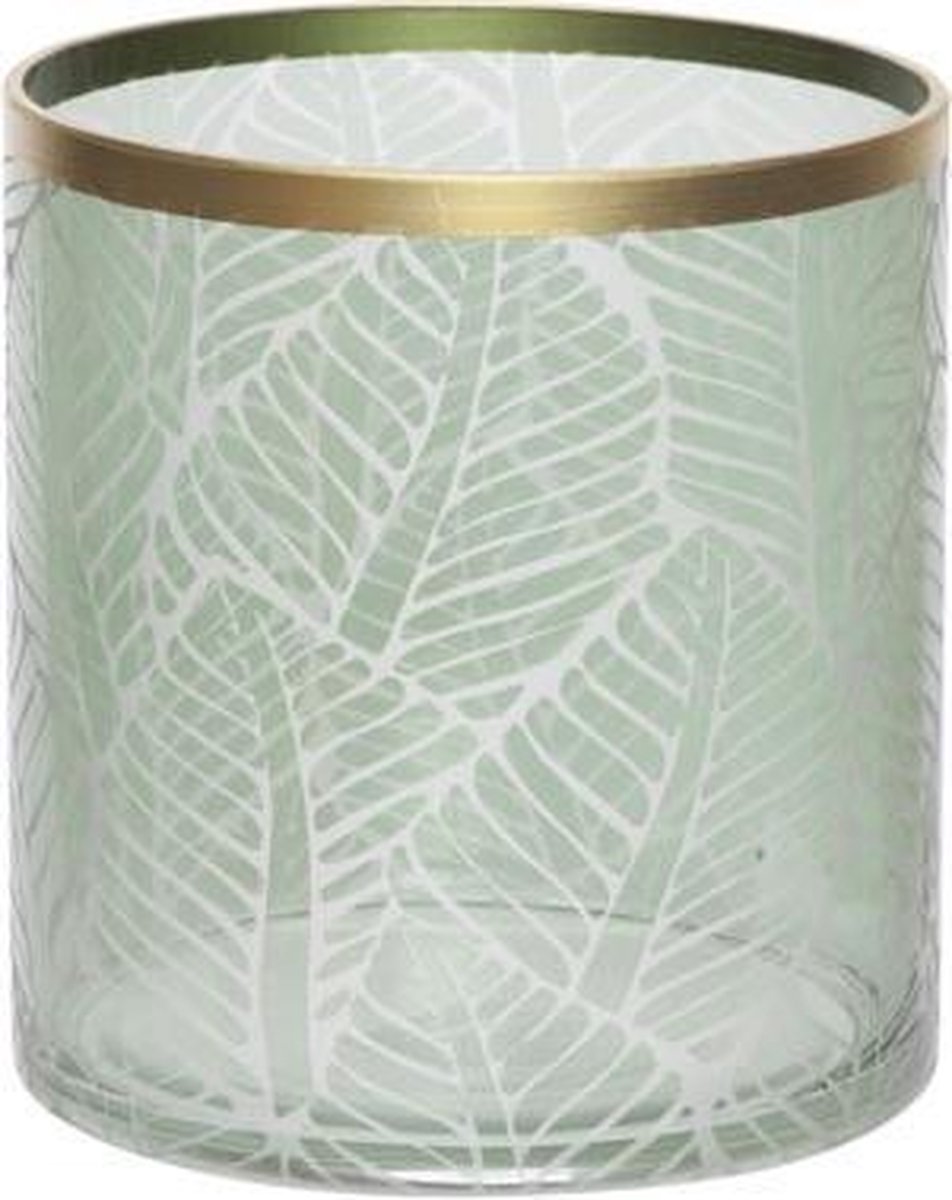 Windlicht Leaf Groen 18x18xh20cm Rond Glas