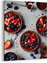 Schilderij - Chocolate tarts with fresh berries — 60x90 cm