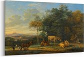 Schilderij - Landschap met twee ezels, geitjes en varkens — 90x60 cm