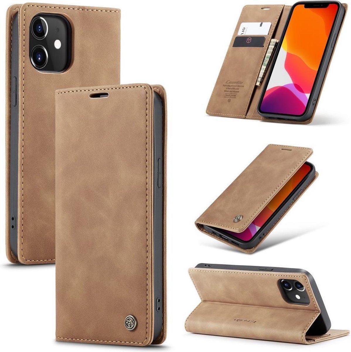 CaseMe Book Case - Geschikt voor iPhone 12 Mini Hoesje - Bruin