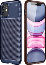Carbon Fiber TPU Back Cover - iPhone 12 Hoesje - Blauw