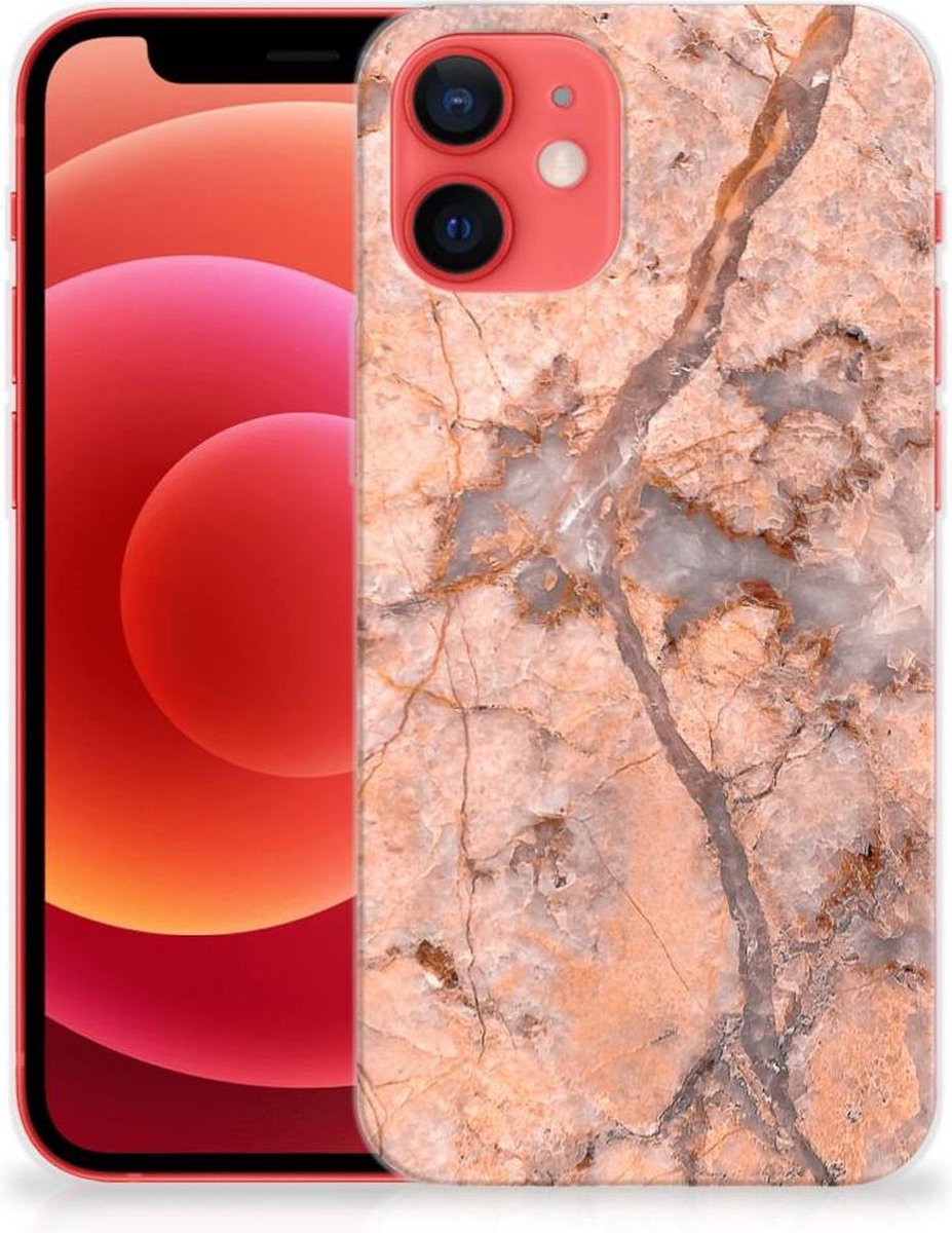 iPhone 12 Mini TPU Siliconen Hoesje Marmer Oranje