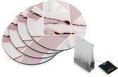 4 Rubberen Onderzetters - Design Roze Marmer - Rond