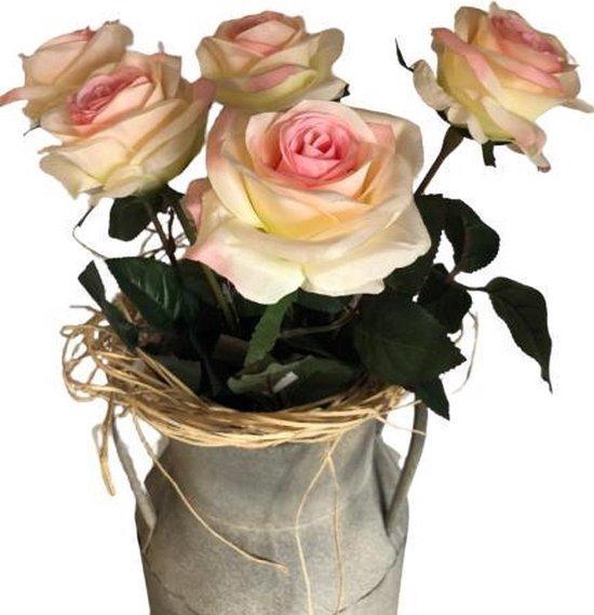 BONNIO Bouquets de Fleurs en Soie Artificielle Rose Fleurs décoration avec Vase en céramique 