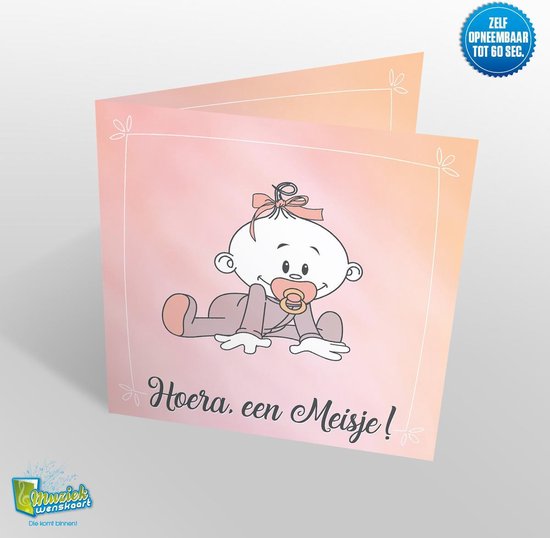 10x Carte de voeux musicale - Hourra une fille - auto-enregistrable - 60 secondes - 21x21cm - haute qualité - enveloppe incluse