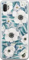 Samsung Galaxy A20e hoesje siliconen - Witte bloemen - Soft Case Telefoonhoesje - Bloemen - Blauw