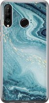 Huawei P30 Lite hoesje - Marmer blauw - Soft Case Telefoonhoesje - Marmer - Blauw