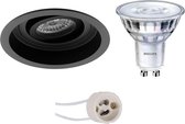 LED Spot Set - Pragmi Domy Pro - GU10 Fitting - Inbouw Rond - Mat Zwart - Verdiept - Kantelbaar - Ø105mm - Philips - SceneSwitch 827 36D - 1.5W-5W - Warm Wit 2200K-2700K - Dimbaar - BSE