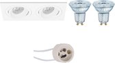 LED Spot Set - OSRAM Parathom PAR16 927 36D - Pragmi Borny Pro - GU10 Fitting - Dimbaar - Inbouw Rechthoek Dubbel - Mat Wit - 5.5W - Warm Wit 2700K - Kantelbaar - 175x92mm - BES LED