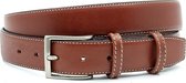 JV Belts Leren riem heren rood bruin - heren riem - 3.5 cm breed - Rood Bruin - Echt Leer - Taille: 95cm - Totale lengte riem: 110cm