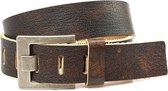 JV Belts Jeans riem vintage bruin - heren en dames riem - 4 cm breed - Bruin - Echt Leer - Taille: 110cm - Totale lengte riem: 125cm