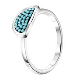Lucardi Dames Ring half rond turquoise kristal - Ring - Cadeau - Moederdag - Staal - Zilverkleurig