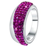 Lucardi Dames Ring fuchsia kristal - Ring - Cadeau - Staal - Zilverkleurig