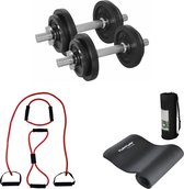 Tunturi - FItnesset - Fitnessmat - Halterset - Dumbells 20 kg - Weerstandbanden Zwaar