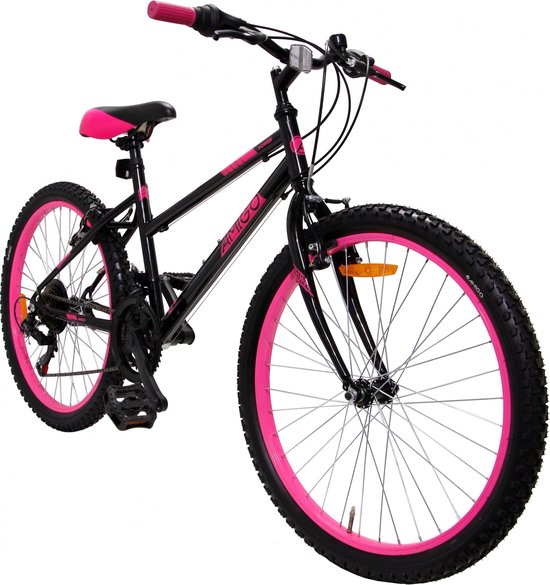 Amigo Power - Mountainbike 24 inch - Voor meisjes Met 21 versnellingen - Zwart/Roze | bol.com