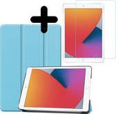 Hoes Geschikt voor iPad 10.2 2020 Hoes Book Case Hoesje Trifold Cover Met Screenprotector - Hoesje Geschikt voor iPad 8 Hoesje Bookcase - Lichtblauw