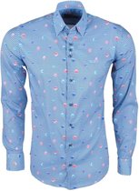 Ferlucci Heren Overhemd met Trendy Design -  Calabria - Stretch -  Blauw