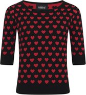 Collectif Chrissie Heart Knitted 50's Top Zwart Rood