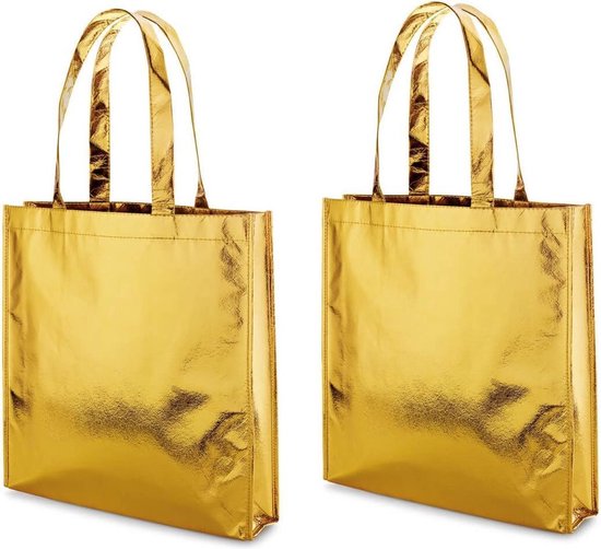 4x Gelamineerde boodschappentassen/shoppers goud 34 x 35 cm - Non-woven gelamineerde... bol.com