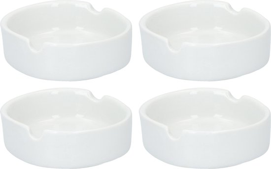 6x Witte ronde asbakken 8 cm keramiek - Asbak - Tuin artikelen - Rookwaren toebehoren/rokersbenodigdheden/tabak accessoires