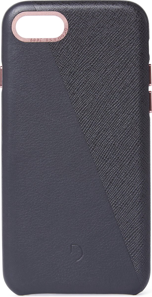 DECODED Leren Back Cover - iPhone SE / 6 / 6s / 7 / 8 - Hoogwaardig Europees Leer - Hoesje met Metalen Knoppen - Antraciet Split