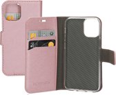 Mobiparts hoesje geschikt voor Apple iPhone 12 Mini - Saffiano Wallet/Portemonnee hoesje - Magneet Sluiting - 3 Opbergvakken - Roze