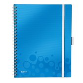 Leitz WOW Be Mobile Spiraalgebonden Notitieboek met Kunststof Kaft - 80 A4 Vel - Geruit - met een Geïntegreerde 3-Klepsmap - Blauw