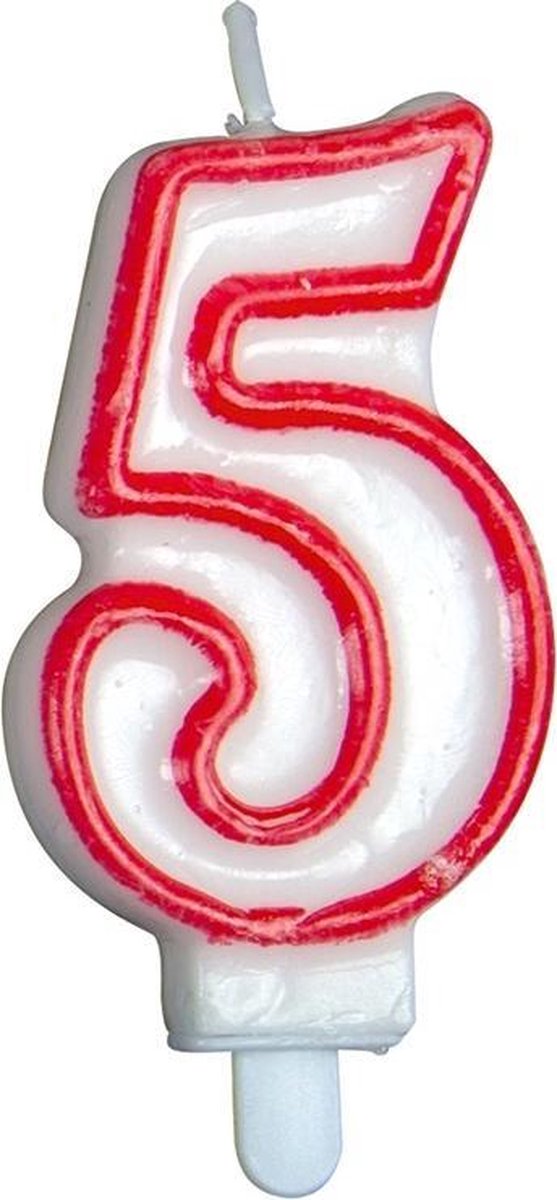 cijferkaars ''5'' 8 cm wax wit/rood
