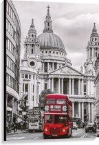 Canvas  - Rode Bus in Londen met Zwart/ Wit Achtergrond - 80x120cm Foto op Canvas Schilderij (Wanddecoratie op Canvas)
