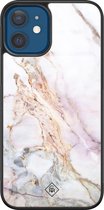 iPhone 12 hoesje glass - Parelmoer marmer | Apple iPhone 12  case | Hardcase backcover zwart