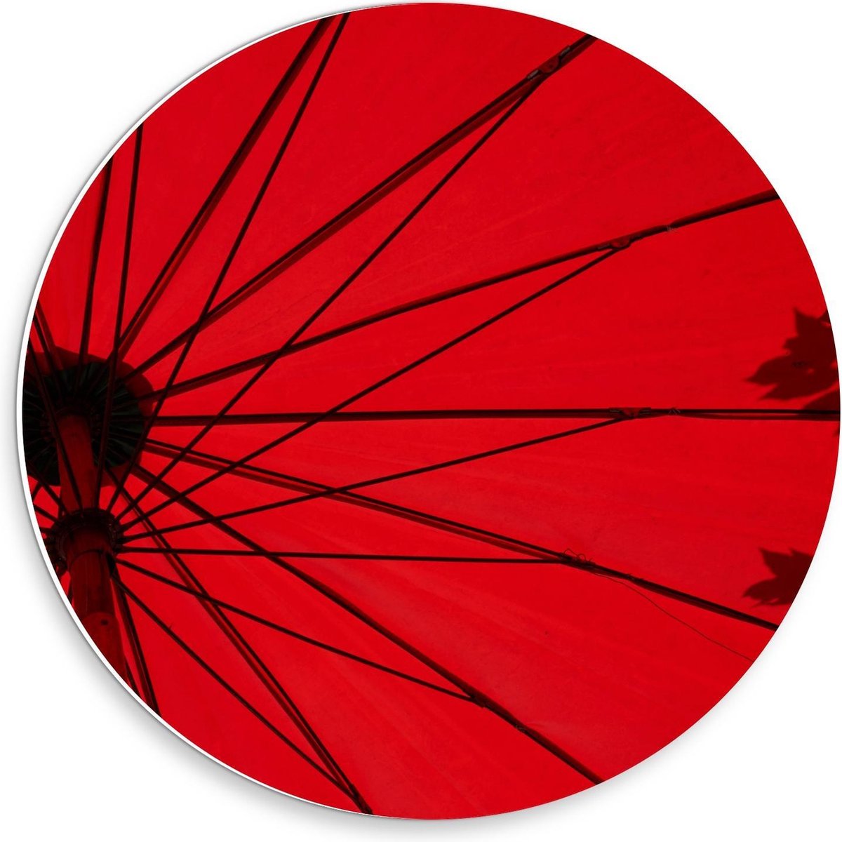 Forex Wandcirkel - Rode Parasol - 30x30cm Foto op Wandcirkel (met ophangsysteem)