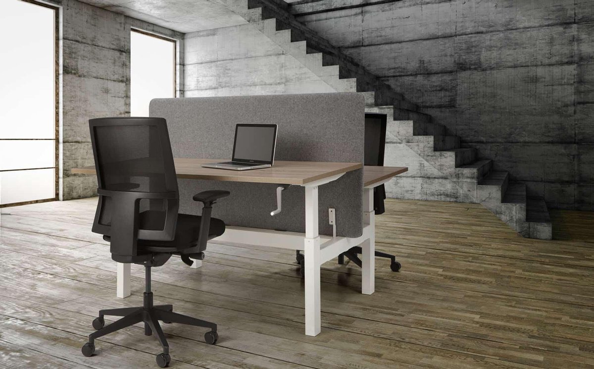 Duo bench slinger verstelbaar zit/zit bureau Teez breed 120CM diep 80CM bladkleur Antraciet eiken framekleur Aluminium (RAL9006)