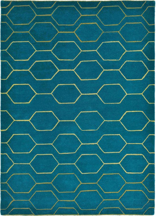 Wedgwood - Arris Teal 37307 Vloerkleed - 120x180  - Rechthoek - Laagpolig Tapijt - Modern - Blauw, Goud