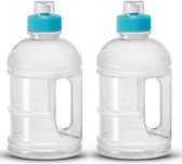 2x Bouteille d'eau en plastique transparent / gourde / bouteilles d'eau 1250 ml - Bouteille d'eau de Sport - Push push-pull