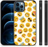 Telefoon Hoesje Super als Cadeautjes voor Meisjes iPhone 12 Pro | 12 (6.1") Backcover Soft Siliconen Hoesje met Zwarte rand Emoji
