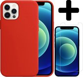 Hoes voor iPhone 12 Pro Hoesje Siliconen Case Met Screenprotector Tempered Glass - Hoes voor iPhone 12 Pro Case Siliconen Hoesje Cover - Hoes voor iPhone 12 Pro Hoes Hoesje - Rood