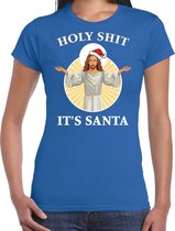 Holy shit its Santa fout Kerst shirt / Kerst t-shirt blauw voor dames - Kerstkleding / Christmas outfit L