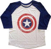 Marvel Captain America Raglan top -M- Distressed Shield Wit/Blauw