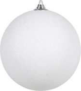 1x Witte grote glitter kerstballen 18 cm - hangdecoratie / boomversiering glitter kerstballen