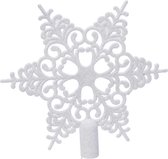 1x Parelmoer witte glitter open ster kerstboom piek kunststof  20,5 cm - Onbreekbare plastic pieken - Kerstboomversiering wit