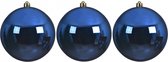 3x Grote kobalt blauwe kunststof kerstballen van 14 cm - glans - kobalt blauwe kerstboom versiering