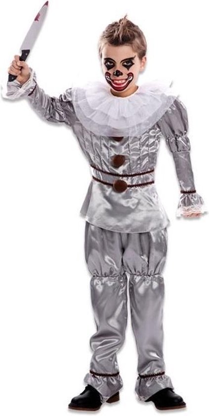 Witbaard Verkleedpak Duivelse Clown Junior Zilver 139-155 Cm