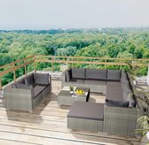 vidaXL 10-delige Loungeset met kussens poly rattan grijs