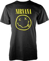 Nirvana - Yellow Happy Face Heren T-shirt - L - Zwart