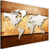 Schilderij Wereldkaart op een houten plank, 2 maten, bruin/beige